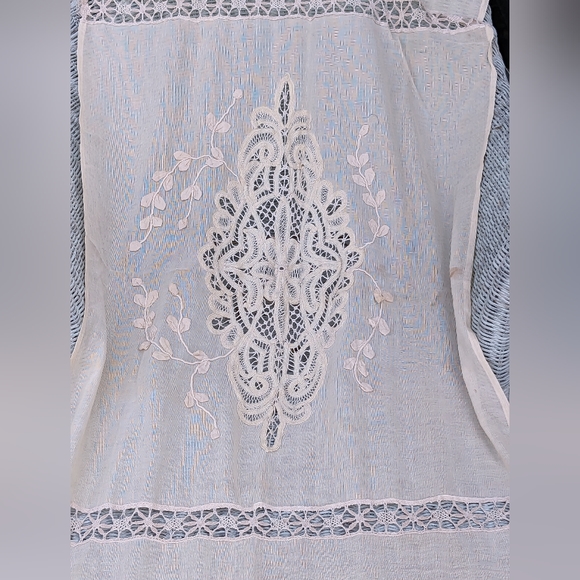 Antique Applique Leaves Battenburg Tape Lace Net Victorian Pillow Layover 90x31 - Picture 1 of 10